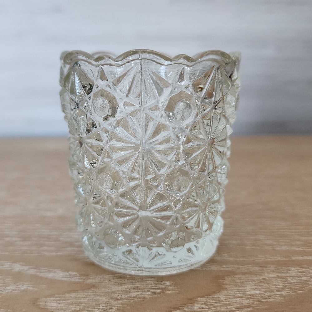 3 FOR $20! Vintage Clear Glass Toothpick, Votive Size Jar Daisy & Button